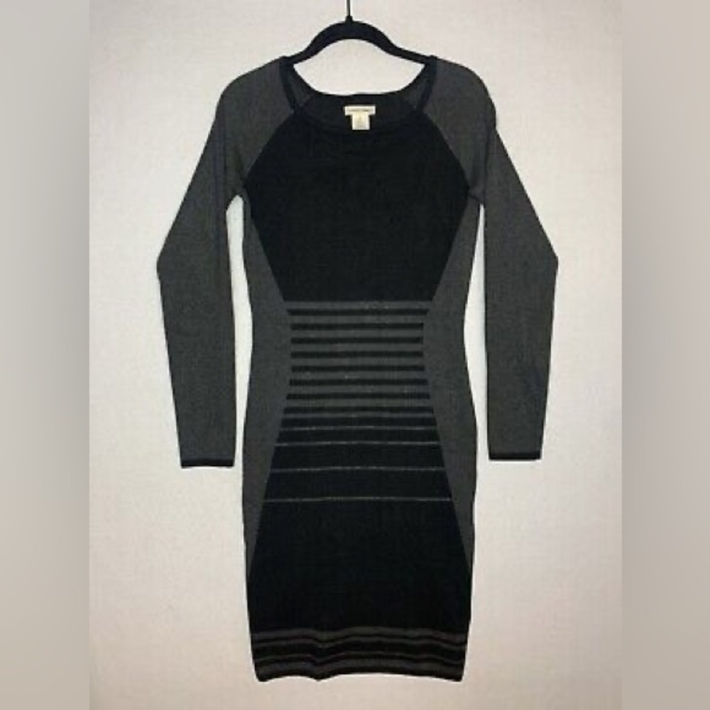 MAX STUDIO Black Gray Knit Rayon Long Sleeve Career Dress Stretch Size XS